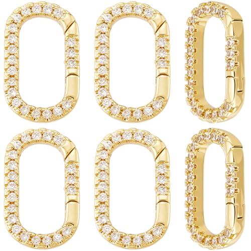 Beebeecraft 1 Box mit 6 ovalen Federringen, 16 Karat vergoldetes Messing, Zirkonia, Strass, Schlüsselanhänger, Schnappschnalle, Torring für Schlüssel, Taschen, Geldbörsen, Handtaschen, Bastelzubehör von Beebeecraft