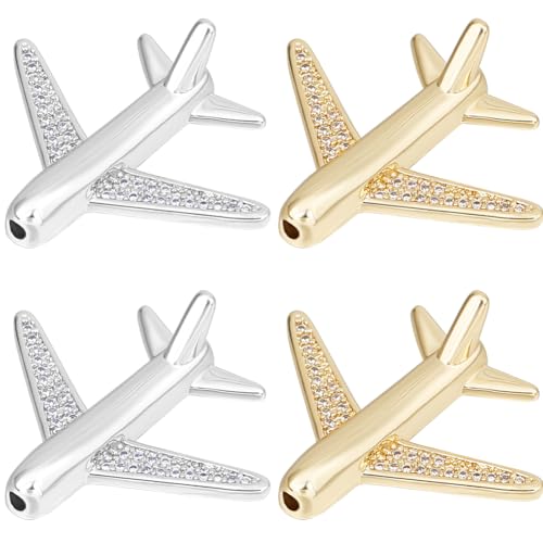 Beebeecraft 1 Box mit 8 Airliner-Perlen, 18 Karat Gold & platiniert, Zirkonia, Flugzeugform, Perlen für DIY-Schmuckherstellung von Beebeecraft
