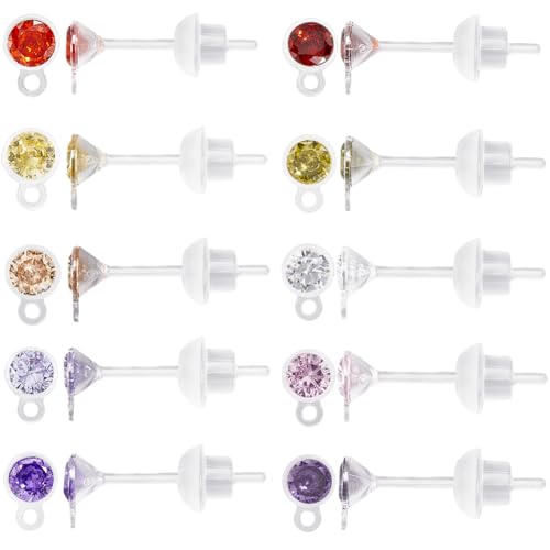 Beebeecraft 10 Paar 10 Farben Zirkonia Ohrstecker Bunte Flache Ohrstecker Aus Kunstharz Kunststoffstecker Für Damen Und Herren Mehrfachpackung Empfindliche Ohren von Beebeecraft