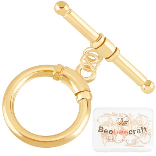 Beebeecraft 10 Sets 18 Karat Vergoldete Knebel Schmuckverschlüsse Verbindungsstücke Runde Ring Knebel T Stab Verschlüsse Für Halsketten Armband Ohrring Herstellung, 17x14 mm von Beebeecraft