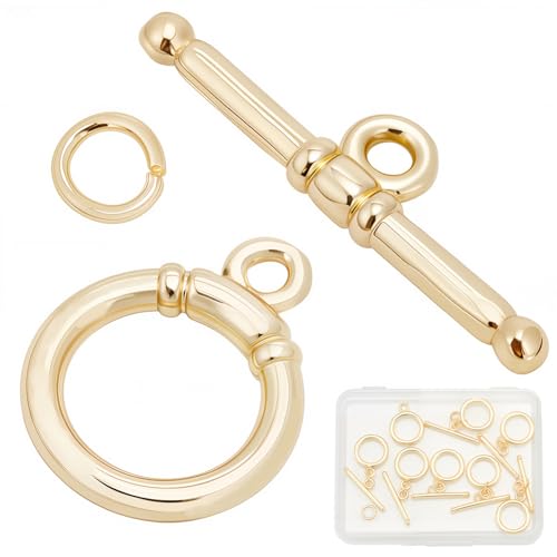Beebeecraft 10 Sets Schmuckverschlüsse, 18 Karat vergoldet, runder Ring-Knebelverschluss, OT-T-Bar-Verschlüsse, Verbindungsstücke für Schmuck, Halsketten, Armbänder, Ohrringe, 15 x 12 mm Beebeecraft 10 Sets Schmuckverschlüsse, 18 Karat vergoldet, runder Ring-Knebelverschluss, OT-T-Bar-Verschlüsse, Verbindungsstücke für Schmuck, Halsketten, Armbänder, Ohrringe, 15 x 12 mm von Beebeecraft