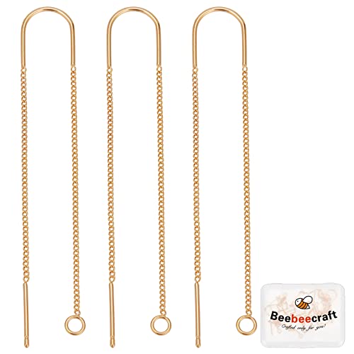 Beebeecraft 10 Stück/Box 18 Karat Vergoldete Ohrfäden 103 mm Lange Schnur Ohrring Einfädler Zum Durchziehen Mit Gewinde Lange Kette Troddelquaste Mit Schlaufe von Beebeecraft