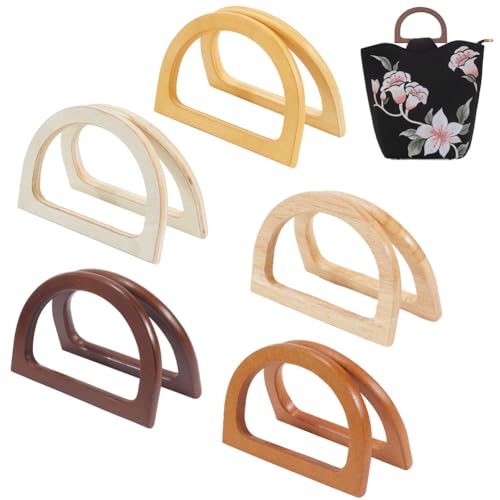 Beebeecraft 10 Stück 5 Farben Holzgriffe Für Taschen 3.2x4.7(6) cm Weiß D Förmige Geldbörsengriffe Ersatz Für DIY Strohhalme Strand Canvas Handtaschen Makramee Gehäkelte Handtaschenherstellung von Beebeecraft
