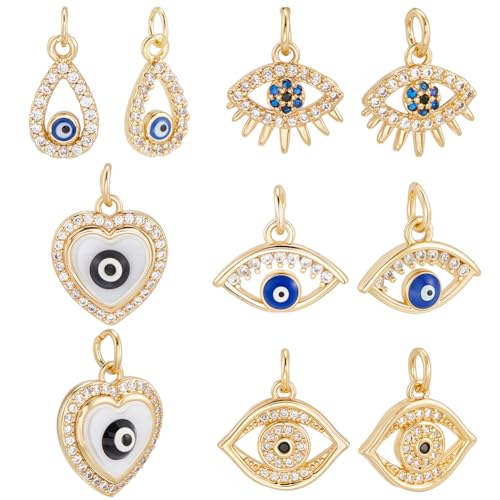 Beebeecraft 10 Stück 5 Stile Anhänger Mit Bösem Blick 18 Karat Vergoldet Zirkonia Emaille Herz Türkische Anhänger Mit Biegering Und Aufbewahrungsbox Für Die Schmuckherstellung Halsketten Armbänder Beebeecraft 10 Stück 5 Stile Anhänger Mit Bösem Blick 18 Karat Vergoldet Zirkonia Emaille Herz Türkische Anhänger Mit Biegering Und Aufbewahrungsbox Für Die Schmuckherstellung Halsketten Armbänder von Beebeecraft