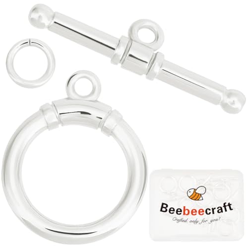 Beebeecraft 10 Stück 925 Sterling-Silber-Beschichtete Knebelverschlüsse T-Stab-Verschluss Runde Verschlussverbinder Mit Biegeringen Für Die Herstellung von Halsketten Und Armbändern Beebeecraft 10 Stück 925 Sterling-Silber-Beschichtete Knebelverschlüsse T-Stab-Verschluss Runde Verschlussverbinder Mit Biegeringen Für Die Herstellung von Halsketten Und Armbändern von Beebeecraft