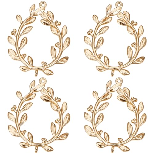 Beebeecraft 10 Stück Olivenzweig Anhänger 18 Karat Vergoldet Ovaler Kreisrahmen Blatt Anhänger Verbindungsstücke Für DIY Schmuckzubehör Loch 1 mm von Beebeecraft