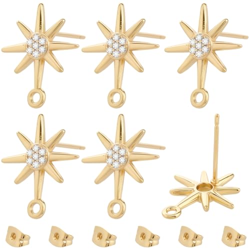 Beebeecraft 10 Stück Stern-Ohrring-Fundstücke, 18 Karat vergoldet, Zirkonia, Sonnen-Ohrstecker mit Schlaufe für Schmuckherstellung, baumelndes DIY-Zubehör Beebeecraft 10 Stück Stern-Ohrring-Fundstücke, 18 Karat vergoldet, Zirkonia, Sonnen-Ohrstecker mit Schlaufe für Schmuckherstellung, baumelndes DIY-Zubehör von Beebeecraft