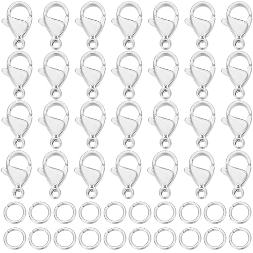 Beebeecraft 100 Stück/Box Armbandverschlüsse 12 mm Edelstahl Hummerkrallen Schmuckverschlüsse Verbinder Mit 100 Stück Offenen Biegeringen Für DIY Handwerk Schmuckketten Herstellung von Verschlüssen von Beebeecraft