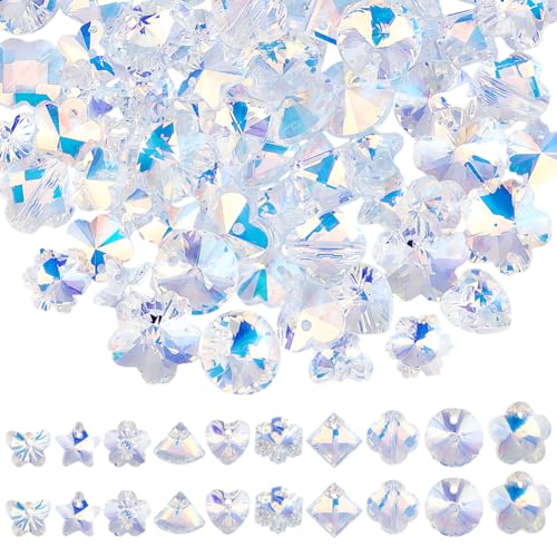 Beebeecraft 100 Stück 10 Stile Schmetterlingsperlen Anhänger Glaskristall Anhänger Klein Facettiert Galvanisiert ab Farbe Stern Herz Blume Anhänger Für Die Schmuckherstellung Charms Halsketten Zubehör von Beebeecraft