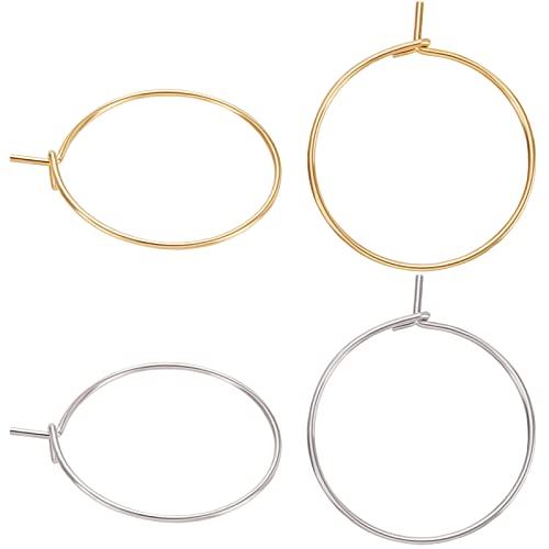 Beebeecraft 100 Stück 2-Farbige Weinglas-Charms Ringe Edelstahl-Creolen-Ohrring-Zubehör Creolen-Ohrhaken 24 mm Für DIY Weihnachten Party Gastgeschenke Schmuckherstellung von Beebeecraft