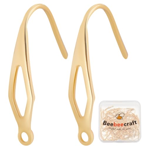 Beebeecraft 100 Stück Ohrringhaken In Fischform, 18 Karat Vergoldet, Ohrhaken Mit Schlaufe, Ohrringbeschläge Aus Edelstahl Mit Aufbewahrungsbox Für Die Schmuckherstellung von Frauen Beebeecraft 100 Stück Ohrringhaken In Fischform, 18 Karat Vergoldet, Ohrhaken Mit Schlaufe, Ohrringbeschläge Aus Edelstahl Mit Aufbewahrungsbox Für Die Schmuckherstellung von Frauen von Beebeecraft
