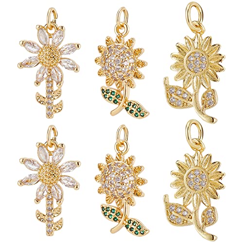 Beebeecraft 12 Stück/Box 3 Stil Zirkonia Sonnenblume Charms 18 Karat Vergoldetes Messing Blumen Charms Mit Biegering Für DIY Schmuck Ohrringe Halskette Armband Finding Beebeecraft 12 Stück/Box 3 Stil Zirkonia Sonnenblume Charms 18 Karat Vergoldetes Messing Blumen Charms Mit Biegering Für DIY Schmuck Ohrringe Halskette Armband Finding von Beebeecraft