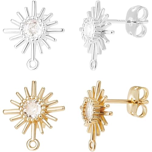 Beebeecraft 12 Stück 2 Farbige Zirkonia Ohrstecker 18 Karat Gold Und 925 Sterlingsilber Plattierte Himmelssonnen Ohrringpfosten Mit Öse Und 12 Stück Ohrmuttern Für Die Herstellung von DIY von Beebeecraft
