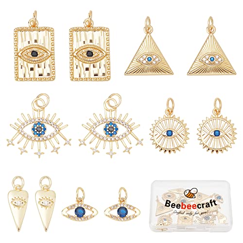 Beebeecraft 12 Stück 6 Stil echte 18 Karat vergoldete Böser Blick Charms Bulk Zirkonia Türkischer böser Blick Kristall Anhänger Perlen mit Biegering für DIY Schmuckherstellung Beebeecraft 12 Stück 6 Stil echte 18 Karat vergoldete Böser Blick Charms Bulk Zirkonia Türkischer böser Blick Kristall Anhänger Perlen mit Biegering für DIY Schmuckherstellung von Beebeecraft