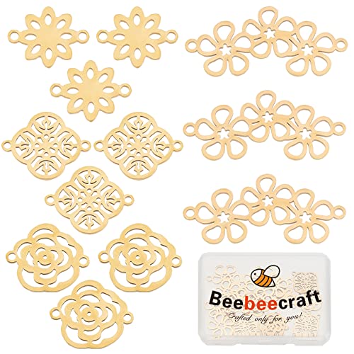 Beebeecraft 12 Stück Blumen Verbindungsstücke mit 4 Stilen Anhänger Edelstahl Verbindungs Charms mit doppelten Schlaufen für Armbänder Ohrringe Halsketten Schmuckherstellung von Beebeecraft