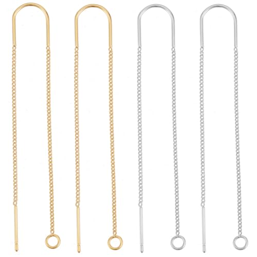Beebeecraft 12 Stück Gold-Silber-U-Förmige Einfädler-Ohrringe Mit Schlaufe, 18 Karat Vergoldet Und Platiniert, 103 mm Ohrfädler-Beschläge Mit Aufbewahrungsbox Zur Schmuckherstellung von Beebeecraft