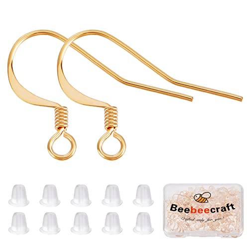 Beebeecraft 120 Stück/Box Gold Angelhaken Ohrringhaken 18K Vergoldete Ohrhaken Angelhaken Mit 120 Stück Gummi-Ohrringverschluss Für Die DIY-Ohrringherstellung von Beebeecraft