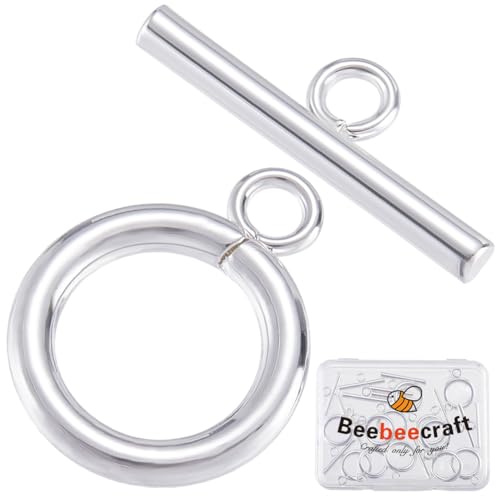 Beebeecraft 15 Stück Knebelverschlüsse, 925 Sterling-Silber-Plattierte T-Stab-Verschlüsse, Runde Verschlüsse, Schmuckzubehör Mit Aufbewahrungsbox Für Die Herstellung von Halsketten Und Armbändern Beebeecraft 15 Stück Knebelverschlüsse, 925 Sterling-Silber-Plattierte T-Stab-Verschlüsse, Runde Verschlüsse, Schmuckzubehör Mit Aufbewahrungsbox Für Die Herstellung von Halsketten Und Armbändern von Beebeecraft