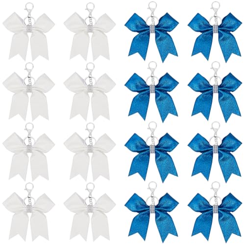 Beebeecraft 16 Stück 2 Farben Cheer Bow Schlüsselanhänger Weißer Schleife Schlüsselanhänger Kunstleder Mit Legierungsbeschlägen Und Strass Blauer Schleife Schlüsselanhänger Charms Für Schlüsselan von Beebeecraft