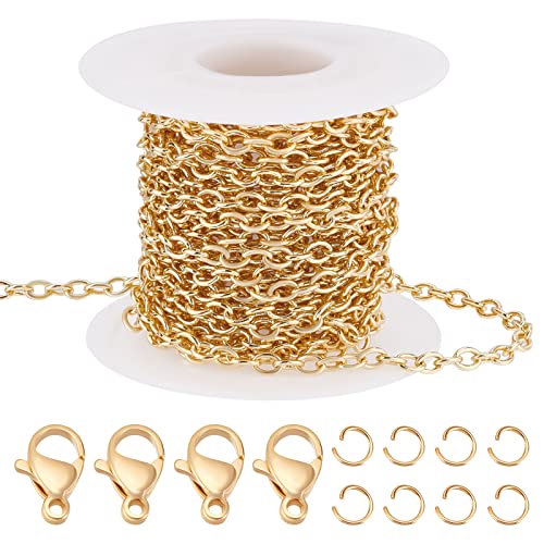 Beebeecraft 16.4 Fuß 18 Karat Vergoldete Ketten Für Die Schmuckherstellung Flache Runde Gliederkabelkette Mit 20 Karabinerverschlüssen Und 50 Biegeringen Beebeecraft 16.4 Fuß 18 Karat Vergoldete Ketten Für Die Schmuckherstellung Flache Runde Gliederkabelkette Mit 20 Karabinerverschlüssen Und 50 Biegeringen von Beebeecraft