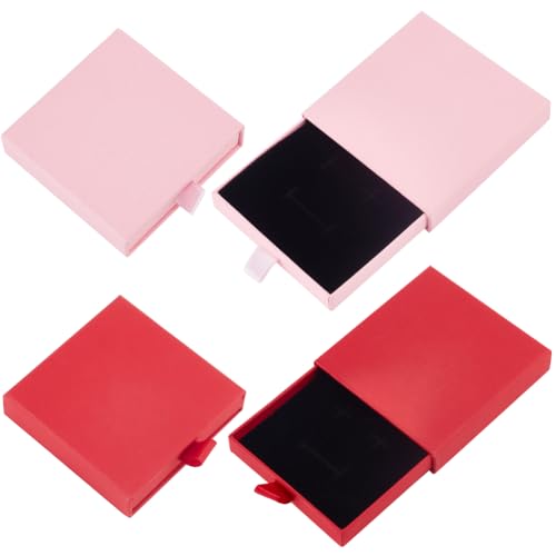 Beebeecraft 2 Stück 2 Farben Schmuckschatulle Mit Schublade Aus Karton Rosarot Quadratisch Geschenketuis Mit Schwarzem Schwamm Für Die Aufbewahrung von Armbändern Halsketten Ohrringen Und Ringen von Beebeecraft