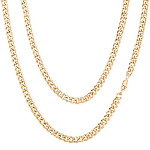 Beebeecraft 2 Stück 7mm Gold Cuban Chunky Halskette Hip Hop Gliederkette 21.65 Zoll Echt 18 Karat Vergoldet Edelstahl 80s 90s Rapper Schmuck Halsketten Zubehör Für Männer Frauen Kostüm DIY Dekoration von Beebeecraft