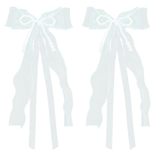 Beebeecraft 2 Stück Schleifenanhänger Für Tasche 18.5x7.3(1) cm Spitze Mit Kunststoffperle Hellblaue Schleife Krawattenbrosche Anstecknadeln Für Vorhänge Haare Stoff Home Party Dekoration von Beebeecraft