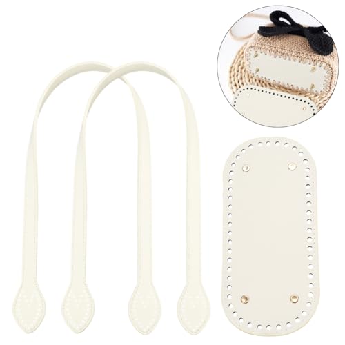 Beebeecraft 2 Stück Taschengriffe Aus Kunstleder Beige Taschenböden Mit 1 Stück Ovalen Taschenböden Aus Kunstleder Zum Stricken Und Häkeln Für Strohhalme Strandhandtaschen Aus Segeltuch Makramee von Beebeecraft