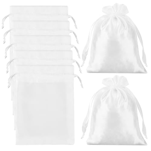 Beebeecraft 20 Stück Kleiner Weißer Satinbeutel Mini Geschenkbeutel Mit Kordelzug 18x13cm Stoffbeutel Rechteckig Schmuckbeutel Für Hochzeitsgeschenke Schmuck Ringe Geburtstagsparty Geschenke von Beebeecraft