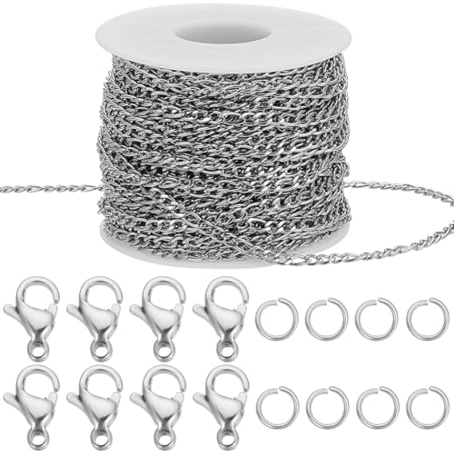 Beebeecraft 20 m/65.61 Fuß Figarokette Kettenglied Schmuckherstellungsset Mit Biegering Und Karabinerverschluss 304 ovale Verbindungsketten Aus Edelstahl Und Silber Für Schmuck Halsketten Armbänder von Beebeecraft