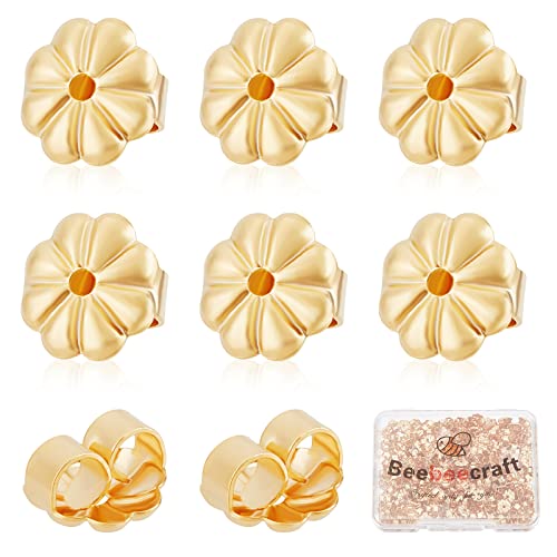 Beebeecraft 200 Stück Blumen-Ohrring-Verschlüsse, 18-Karätig Vergoldete Ohrmuttern, Ersatz, Sichere Ohrringheber Für Schwere Hängende Ohrringe von Beebeecraft
