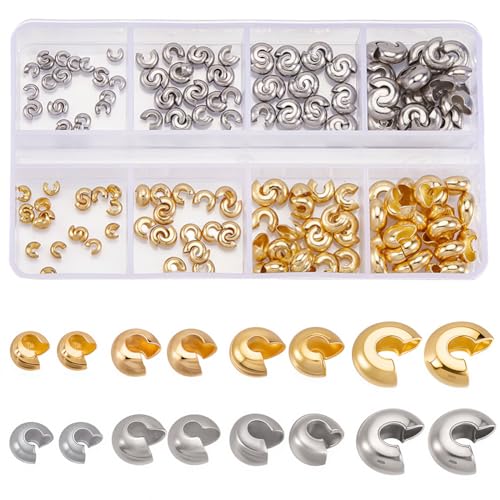 Beebeecraft 200 Stück Quetschperlen In 8 Stilen 4/5.5/6.5/8mm 18 Karat Vergoldet 304 Knotenabdeckungen Aus Edelstahl Halbrunde Offene Quetschperle Zur Schmuckherstellung Armband Halskette DIY Beebeecraft 200 Stück Quetschperlen In 8 Stilen 4/5.5/6.5/8mm 18 Karat Vergoldet 304 Knotenabdeckungen Aus Edelstahl Halbrunde Offene Quetschperle Zur Schmuckherstellung Armband Halskette DIY von Beebeecraft
