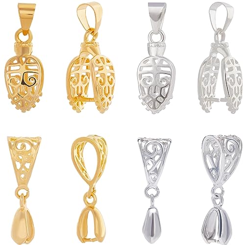 Beebeecraft 24 Stück 4 Stile Klemmbügel-Verschluss Aus Messing Filigrane Eispickel-Klemmbügel Gold Und Silberfarben Baumelnde Charms Anhängerverbinder Für Die Herstellung von Halsketten Und Schmuck Beebeecraft 24 Stück 4 Stile Klemmbügel-Verschluss Aus Messing Filigrane Eispickel-Klemmbügel Gold Und Silberfarben Baumelnde Charms Anhängerverbinder Für Die Herstellung von Halsketten Und Schmuck von Beebeecraft