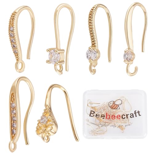 Beebeecraft 24 Stück 6 Stil Zirkonia Ohrring Haken 18 Karat Vergoldet Ohrhaken Angelhaken Mit Schlaufe Für Frauen Mädchen DIY Schmuckherstellung Beebeecraft 24 Stück 6 Stil Zirkonia Ohrring Haken 18 Karat Vergoldet Ohrhaken Angelhaken Mit Schlaufe Für Frauen Mädchen DIY Schmuckherstellung von Beebeecraft