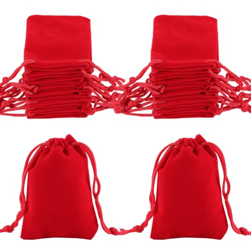 Beebeecraft 25 Stück Rechteckige Schmuckbeutel 7x5 cm Klein Roter Samtbeutel Mit Kordelzug Für Süßigkeiten Geschenkbeutel Weihnachtsfeier Hochzeitsgeschenkbeutel von Beebeecraft