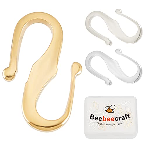 Beebeecraft 30Stück S-Haken-Verschlüsse Aus Echtem 24K-Vergoldetem Messing 925 Mini-S-Förmige Hakenverbinder Aus Sterlingsilber, Schmuckzubehör Für Die Herstellung von Schmuck, Halsketten, Armbändern von Beebeecraft