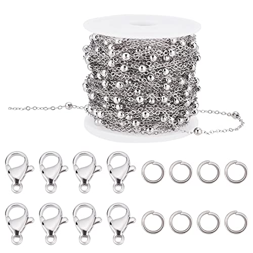 Beebeecraft 32.8 Fuß Silberne Edelstahlketten Für Die Schmuckherstellung Platinierte Kugelperlen Gliederkette Mit 20 Karabinerverschlüssen Und 50 Biegeringen Beebeecraft 32.8 Fuß Silberne Edelstahlketten Für Die Schmuckherstellung Platinierte Kugelperlen Gliederkette Mit 20 Karabinerverschlüssen Und 50 Biegeringen von Beebeecraft
