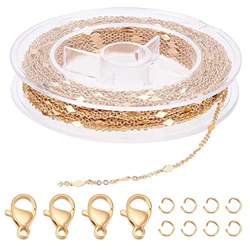 Beebeecraft 32.8 Fuß (10M) 18 Karat Vergoldete Rhombus-Gliederketten Mit 20 Karabinerverschlüssen Und 50 Biegeringen Für Die Herstellung von Halsketten-Ohrringen Beebeecraft 32.8 Fuß (10M) 18 Karat Vergoldete Rhombus-Gliederketten Mit 20 Karabinerverschlüssen Und 50 Biegeringen Für Die Herstellung von Halsketten-Ohrringen von Beebeecraft