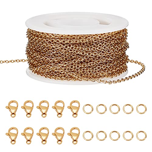 Beebeecraft 10M Schmuckherstellung Ketten 18K Vergoldet Ohrring Armband Halskette Gliederkette Mit Karabinerverschlüssen (2.5 mm) von Beebeecraft