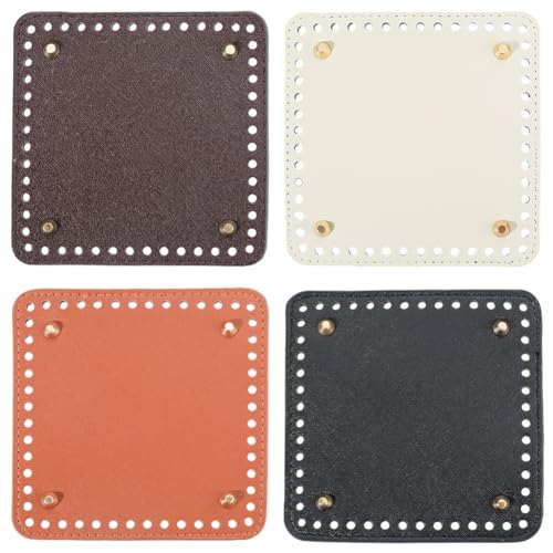 Beebeecraft 4 Stück 4 Farben Kunstleder Taschenunterteile, 14 x 15 cm, quadratisch, Taschenboden mit Löchern für DIY, Häkeln, Handtasche, Umhängetasche von Beebeecraft