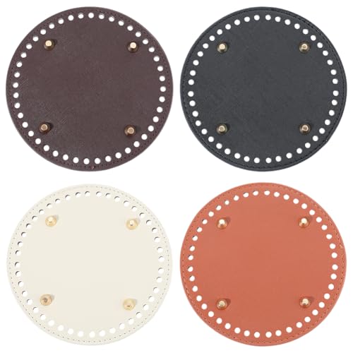 Beebeecraft 4 Stück Runder Ledertaschenboden 4 Farben Ovaler Taschenboden Strick Häkelbasis Geldbörsenboden Taschenkissenboden Mit Löchern Für DIY Häkeltaschen Schultertaschen Basteln von Beebeecraft