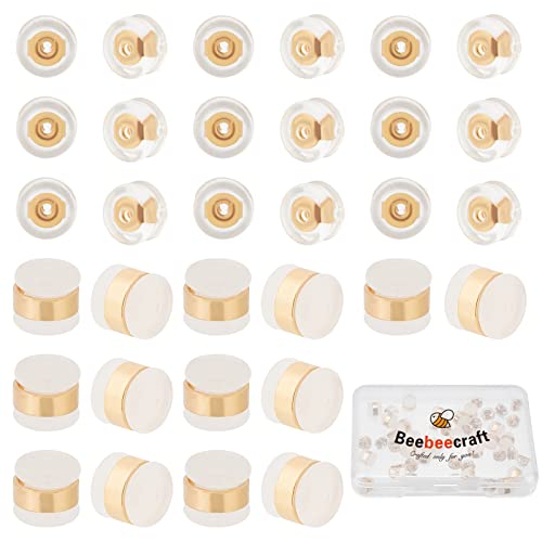 Beebeecraft 40 Stück 2 Style Ohrring Verschlüsse für Ohrstecker 18 K vergoldet Ersatz für Diamant Ohrstecker schwere Droopy Ohrringe hypoallergener Gummi Ohrring Stopper von Beebeecraft