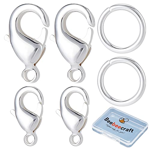Beebeecraft 40 Stück Karabinerverschlüsse Aus Messing In 2 Größen 925 mit Sterlingsilber Überzogene Schmuckverschlüsse Mit Biegering Für Armbänder Halsketten Und Schmuckherstellung von Beebeecraft