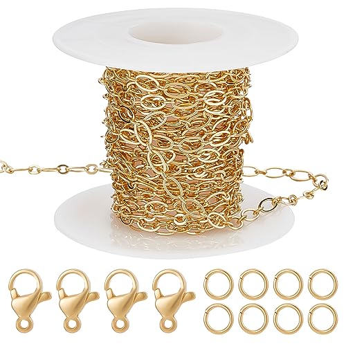 Beebeecraft 5 m Ovale Gliederketten 18 Karat Vergoldete Gliederkette Halskette mit 20 Karabinerverschlüssen Und 50 Biegeringen Für Halsketten Armbänder DIY Bastelbedarf von Beebeecraft