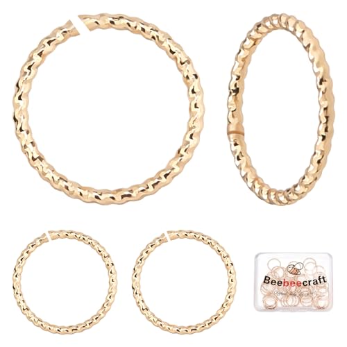 Beebeecraft 50 Stück/Box Twisted Open Biegeringe 18 Karat Vergoldete Biegeringe Verbindungsstücke 12 mm O-Ringe Für DIY Ohrring-Armband-Halsketten von Beebeecraft