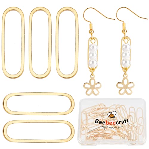 Beebeecraft 50 Stück 18 Karat Vergoldete Perlen-Creolen, Die Ovale Verbindungsringe, Kreisrahmen, Charms, Schmuckverbinder Für DIY-Ohrring-Halsketten-Armbandherstellung Finden von Beebeecraft
