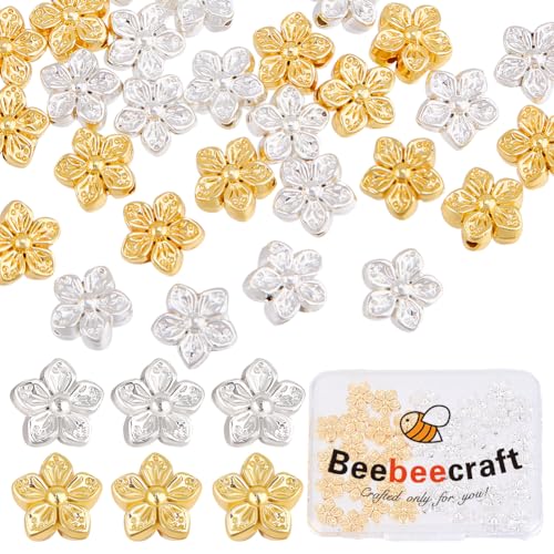 Beebeecraft 50 Stück 2 Farben Blumen Metallperlen Pfirsichblüte 18 Karat Gold Und 925 Sterlingsilber Plattiert 0.5mm Loch Florale Lose Abstandsperle Für Die Schmuckherstellung Armbänder Halsketten Beebeecraft 50 Stück 2 Farben Blumen Metallperlen Pfirsichblüte 18 Karat Gold Und 925 Sterlingsilber Plattiert 0.5mm Loch Florale Lose Abstandsperle Für Die Schmuckherstellung Armbänder Halsketten von Beebeecraft