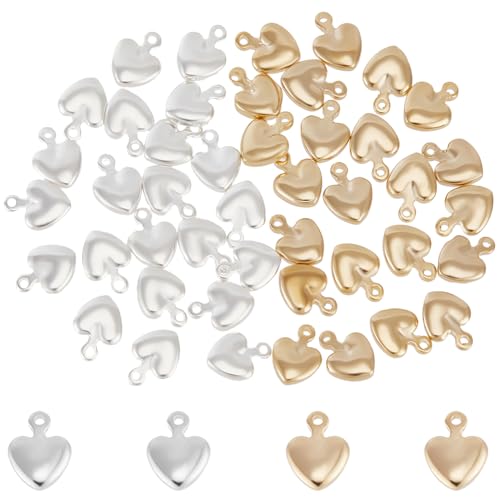 Beebeecraft 50 Stück 2 Farben Mini Herzanhänger 24 Karat Gold Und 925 Sterlingsilber Vergoldet Liebesanhänger Für Die Schmuckherstellung DIY Basteln Armbänder Ohrringe Valentinstag von Beebeecraft