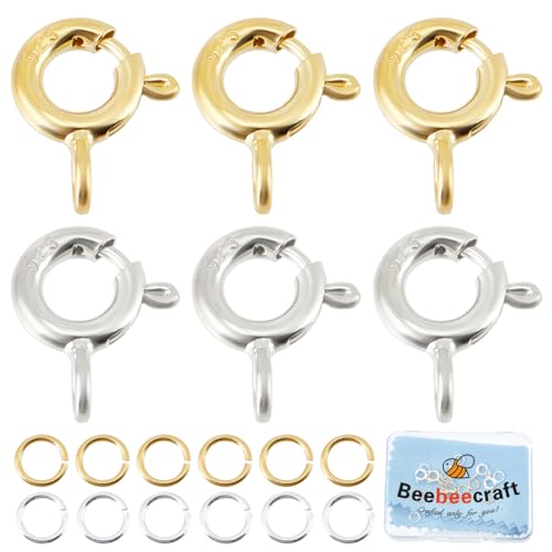 Beebeecraft 6 Stück 2 Farbige Federringverschlüsse Aus 18 Karat Vergoldetem Sterlingsilber 9mm Federverschluss Schmuckverschluss Mit 12 Stück Offenen Biegeringen Für Die Herstellung von DIY Beebeecraft 6 Stück 2 Farbige Federringverschlüsse Aus 18 Karat Vergoldetem Sterlingsilber 9mm Federverschluss Schmuckverschluss Mit 12 Stück Offenen Biegeringen Für Die Herstellung von DIY von Beebeecraft