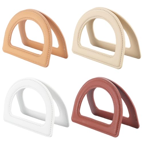 Beebeecraft 8 Stück 4 Farben D Förmiger Geldbörsengriff 3.9x5.2 Zoll PU Leder Beige Weiß Tasche Ersatzgriff Für Handtasche Makramee Gehäkelte Geldbörse Herstellung von Beebeecraft